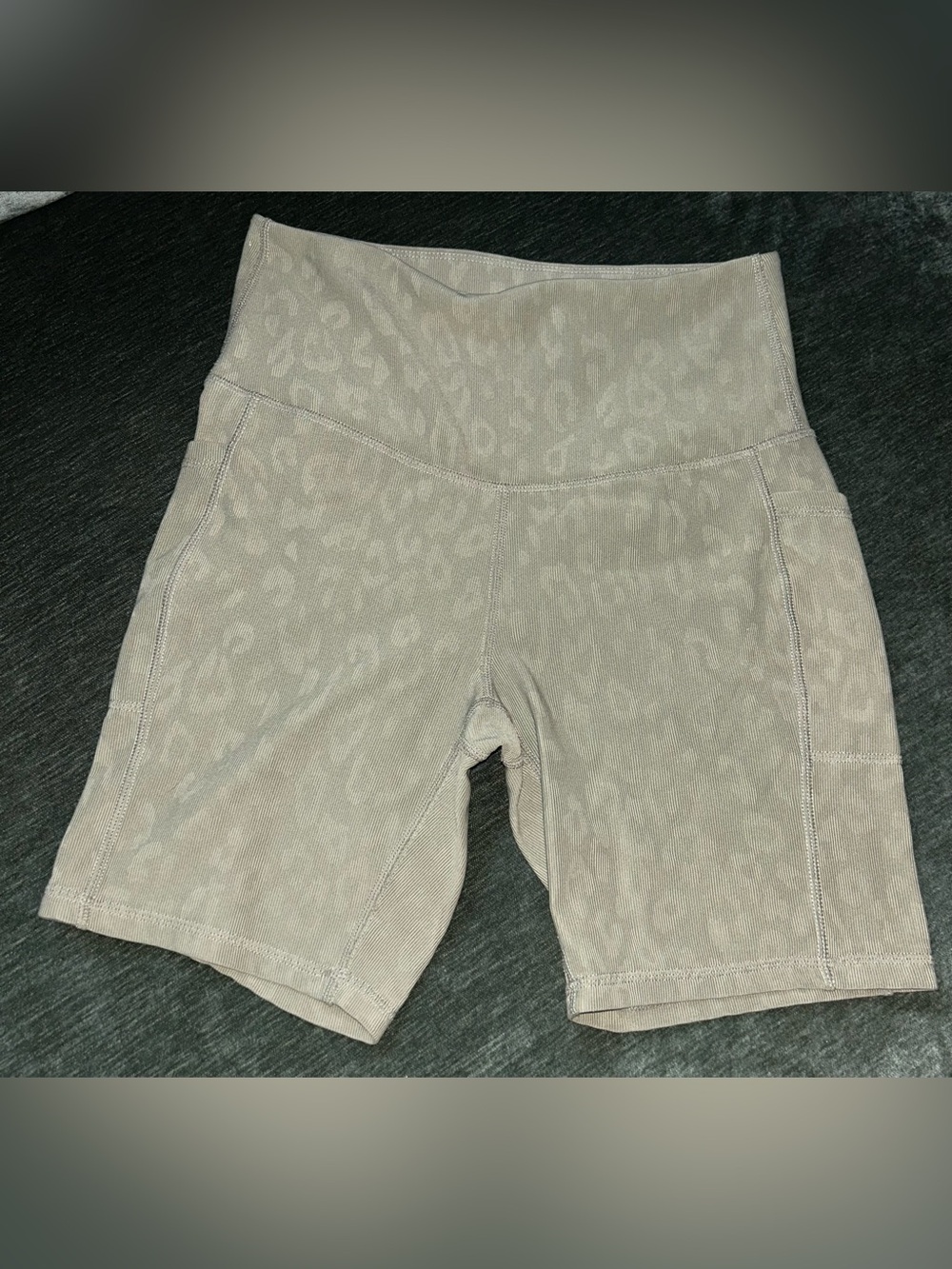 High-Waist Taupe Leopard Print Bike Shorts